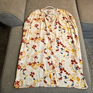 Grade & Gather Floral Boho Shift Print Dress with Red Yellow Accents Small